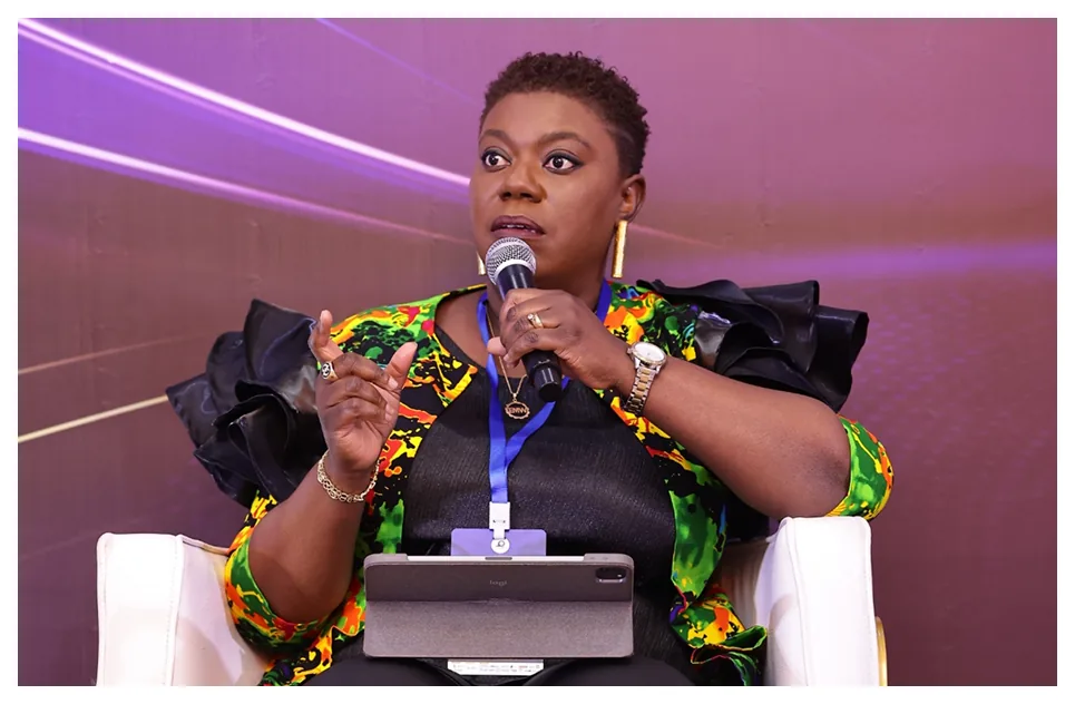 A panellist speaking during a summit session